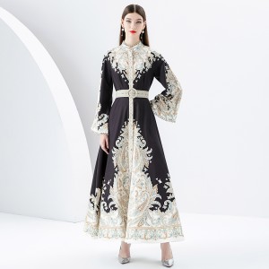 2024- Early Spring Palace Style Trumpet Sleeve Printed Long Lace Dress