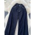 American retro washed denim pants for women, high waisted, loose and casual, slimming A-line wide leg straight leg pants, crotch and flesh covering pants