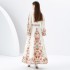 2024 Early Spring - Palace style stand up collar flared sleeve printed long lace dress