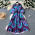 High end slimming dress 2024 autumn new item European and American niche V-neck strap lantern sleeve waist cinching floral skirt