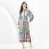 2024 Spring/Summer - Palace style lapel lantern sleeve wave side length retro printed dress