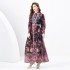 2024 Spring/Summer - Two piece set of palace style lapel lantern sleeves with wavy side length retro printed dress