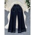 American retro washed denim pants for women, high waisted, loose and casual, slimming A-line wide leg straight leg pants, crotch and flesh covering pants