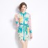 Real time stock | 2024 spring/summer new retro fresh floral color blocked long sleeved waist cinching short shirt dress