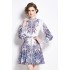 Original in stock | 2024 early spring temperament skirt patchwork print long sleeved slimming retro mid length dress