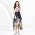 2024 Spring/Summer - Vacation style flat collar sleeveless wide wavy edge oil painting printed long dress