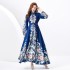 2024 Spring/Summer - Vacation style stand up collar single breasted tropical plant print wide swing long dress