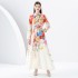 2024 Early Spring - Vacation style stand up collar single breasted palace style printed wide swing long dress