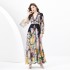 2024 Spring/Summer - Retro Deep V-neck Lantern Sleeve Wave Edge Wide Swing Painted Printed Long Dress