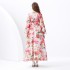 2024 Vacation - Lace V-neck flared sleeve pleated cardigan printed long dress