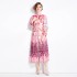 Original Spot | 2024 Spring New Ethnic Style Retro Standing Collar Lantern Sleeve Printed Dress