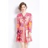 Original shooting | 2024 early spring new retro positioning flower V-neck long sleeved waist slimming dress