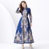 2024 Vacation - Palace style stand up collar lantern sleeve single placket printed long lace dress