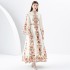 2024 Early Spring - Palace style stand up collar flared sleeve printed long lace dress