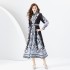 Early Spring 2024- Palace Style Flip Collar Single Door Front Lantern Sleeve Long Retro Printed Dress