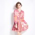 Original shooting | 2024 early spring new retro positioning flower V-neck long sleeved waist slimming dress