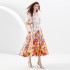 2023 vacation retro palace style V-neck slim fitting lantern sleeve painted long dress