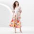 2023 vacation retro palace style V-neck slim fitting lantern sleeve painted long dress