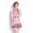 Original in stock | 2024 early spring temperament skirt patchwork print long sleeved slimming retro mid length dress