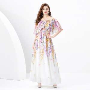 2024 Early Spring - Vacation Style One Shoulder Lotus Leaf Edge Holiday Printed Long Dress