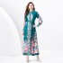 2024 Spring/Summer - Vacation style retro stand up collar single breasted lantern sleeve printed wide swing long dress