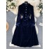 Long sleeved velvet dress for women, autumn new style, French retro Hepburn style, with a single breasted lapel and waist cinching, long skirt with a large swing