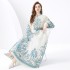 2024 Vacation - Palace style Retro Stand up Collar Single breasted Printed Wide Swing Long Dress