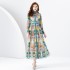 2024 Early Spring - Vacation style stand up collar pleated lantern sleeves retro printed mini dress