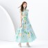 2024 Spring/Summer - Palace style lapel, sleeveless waist, wide skirt, printed long dress