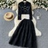 Xiaoxiangfeng set women's short round neck bubble sleeves lace top high waist big swing half skirt women's autumn two-piece set