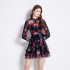 Original in stock | 2024 vacation new chiffon small high neck lantern sleeve mini dress