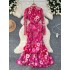 High end elegant socialite dress, women's dinner party dress, European and American heavy industry three-dimensional flower slimming fish tail long dress