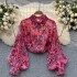 French style high-end floral long sleeved shirt for women's summer lantern sleeves, niche, exquisite, romantic atmosphere design top