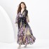 2024 Spring/Summer - Retro Deep V-neck Lantern Sleeve Wave Edge Wide Swing Painted Printed Long Dress