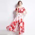 Original shooting | 2024 new ruffled edge one piece collar, waist cinched, big swing beach skirt, split chiffon dress for women