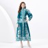 2024 Spring/Summer - Palace style stand up collar lantern sleeves wave side length retro printed dress