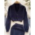 Fashionable Knitted Set Women's Sexy Deep V-neck Short Double breasted Knitted Cardigan+Skirt Two Piece Set Trendy