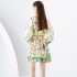 2024 Early Spring - Vacation style V-neck pleated lantern sleeves retro painted printed mini dress