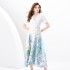 2024 Spring/Summer - Vacation Style Suit Collar Short Sleeve Wide Swing Wave Edge Square Scarf Printed Long Dress