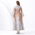 2024 Vacation - Palace style stand up collar flared sleeve single placket printed long lace dress