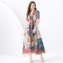 2024 Vacation - Vacation Style Suit Collar Short Sleeve Wide Swing Wave Edge Square Scarf Printed Long Dress