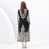 2024 Spring/Summer - Palace style stand up collar lantern sleeves wave side length retro printed dress two-piece set