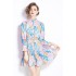 Original in stock | 2024 early spring temperament skirt patchwork print long sleeved slimming retro mid length dress