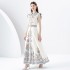 Early spring 2024- Palace style lapel sleeveless waist cinched wide skirt printed long dress