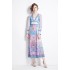 Original in stock | 2024 early spring vacation style temperament design sense V-neck printed long sleeved waist cinching dress