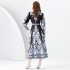 Early Spring 2024- Palace Style Flip Collar Single Door Front Lantern Sleeve Long Retro Printed Dress