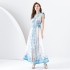 2024 Early Spring - Palace Style V-neck Sleeveless Waist Wide Skirt Printed Long Dress