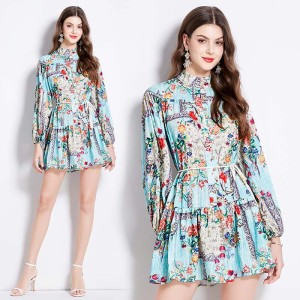 Original in stock | 2024 early spring temperament printed long sleeved retro short dress