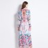 Original in stock | 2024 early spring vacation style temperament design sense V-neck printed long sleeved waist cinching dress