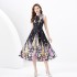 2024 Spring/Summer - Drift collar sleeveless pleated single door long vintage oil painting printed dress